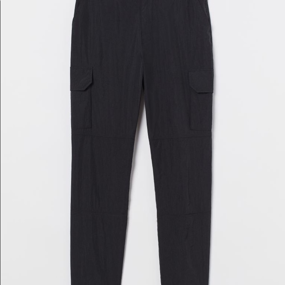 H&M Black Nylon Cargo Pants with Adjustable Cuffs